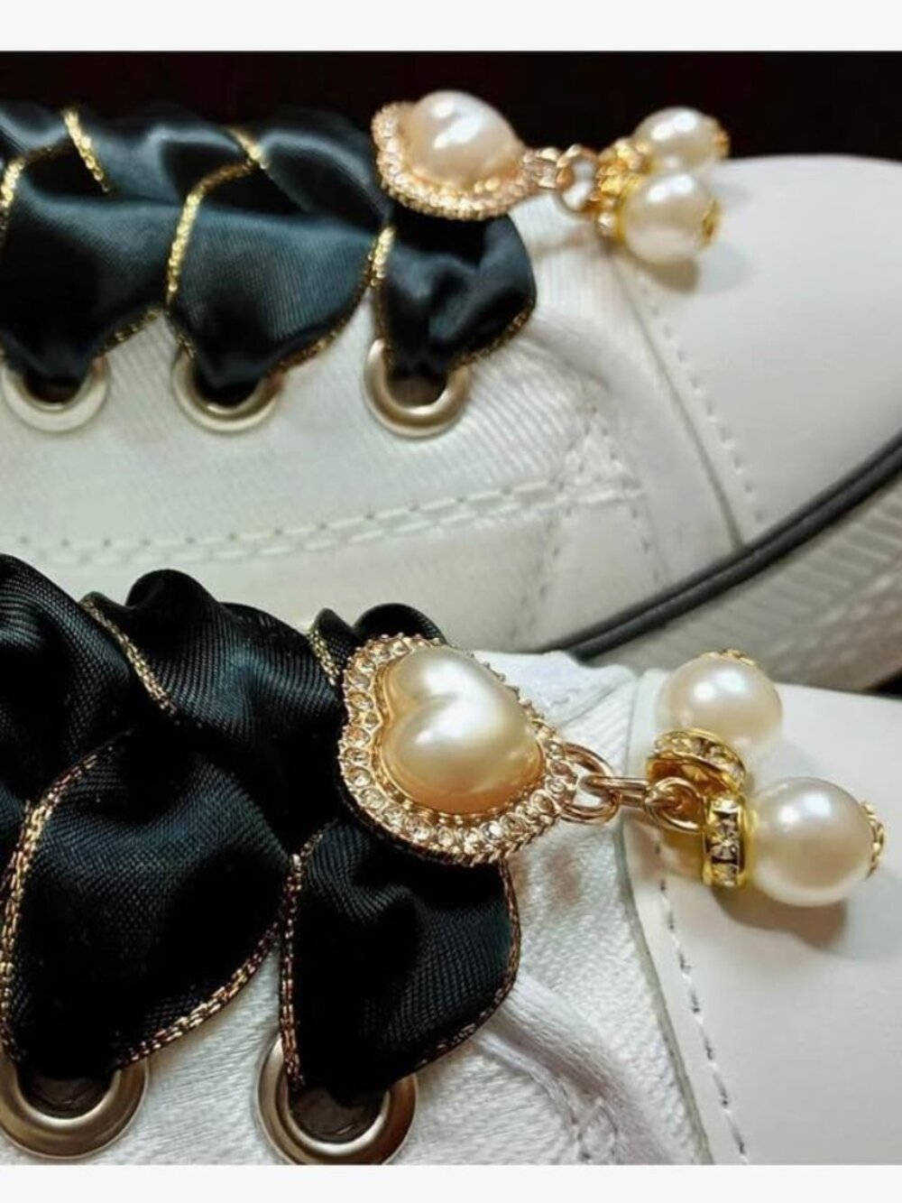 Fashionable Satin Ribbon Shoe Laces with Bling Pearl Charms